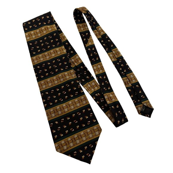 Surrey Silk Tie Black Gold Geometric Mens Necktie USA Office Work Formal Gift - Picture 2 of 9